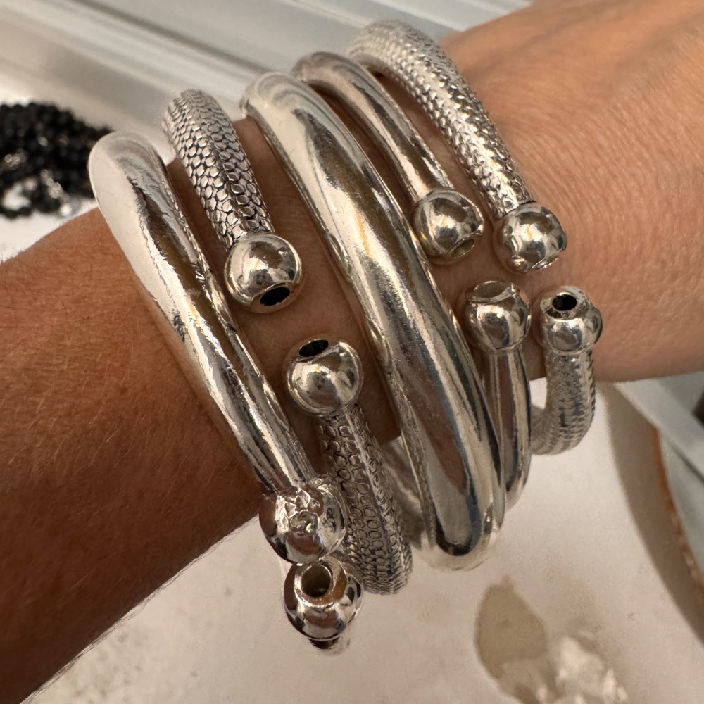 5 Silver Bangles Bracelets Set - image 2